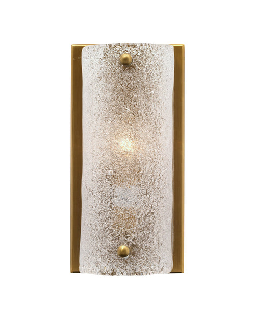 Jamie Young Moet Rounded Sconce In Textured Melted Ice Glass & Antique Brass Metal