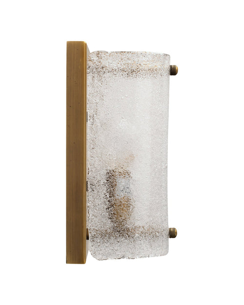 Jamie Young Moet Rounded Sconce In Textured Melted Ice Glass & Antique Brass Metal