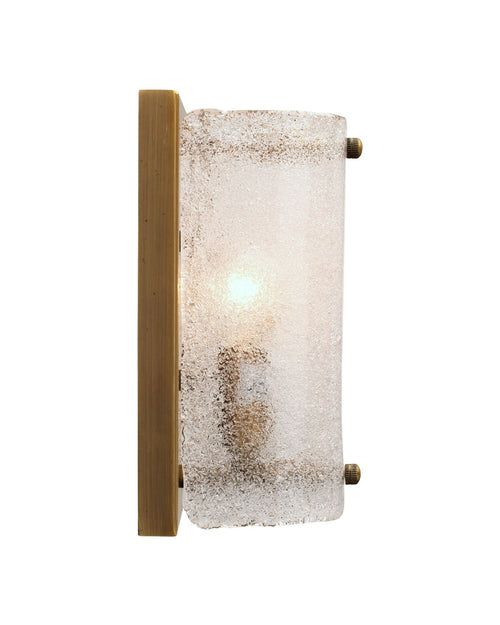Jamie Young Moet Rounded Sconce In Textured Melted Ice Glass & Antique Brass Metal