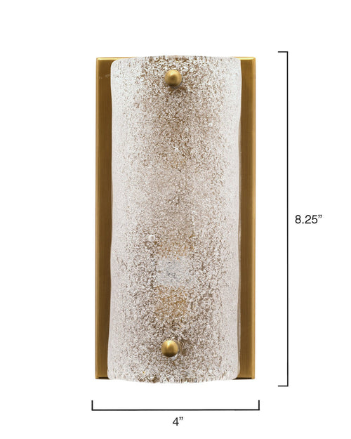 Jamie Young Moet Rounded Sconce In Textured Melted Ice Glass & Antique Brass Metal