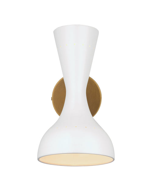 Jamie Young Pisa Wall Sconce In White Lacquer & Antique Brass Metal