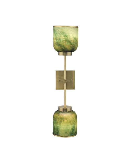 Jamie Young Vapor Double Sconce In Antique Brass & Aqua Metallic Glass