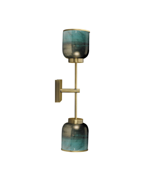 Jamie Young Vapor Double Sconce In Antique Brass & Aqua Metallic Glass