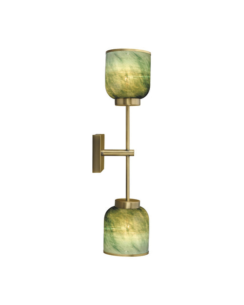 Jamie Young Vapor Double Sconce In Antique Brass & Aqua Metallic Glass