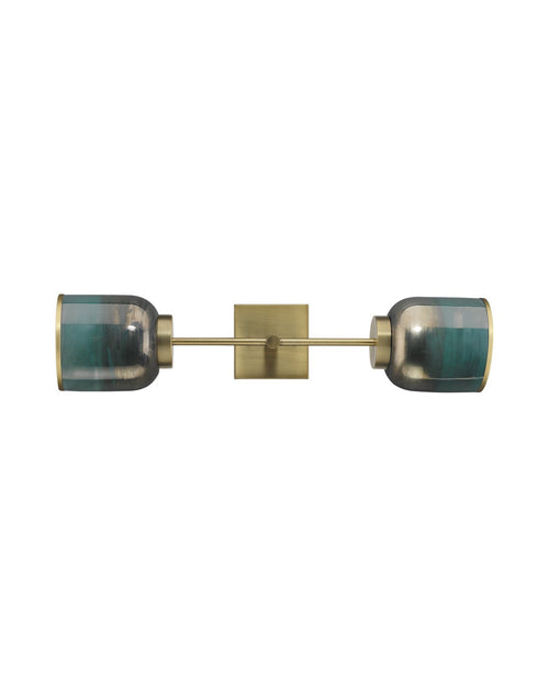 Jamie Young Vapor Double Sconce In Antique Brass & Aqua Metallic Glass