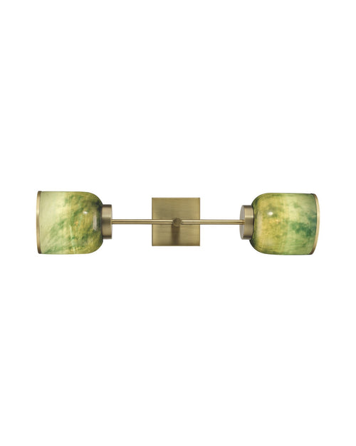 Jamie Young Vapor Double Sconce In Antique Brass & Aqua Metallic Glass