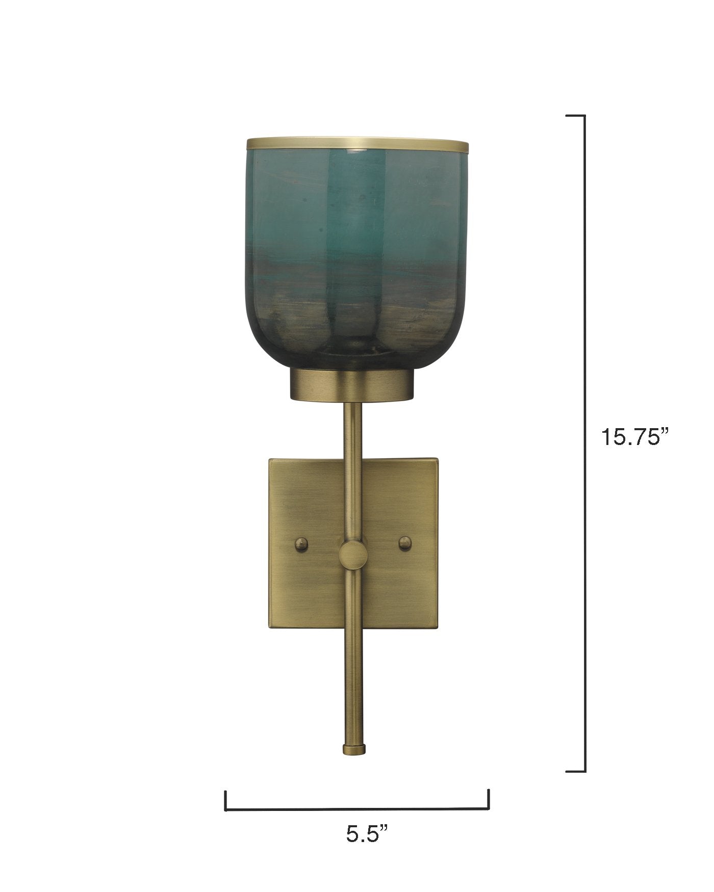 Jamie Young Vapor Single Sconce In Antique Brass & Aqua Metallic Glass