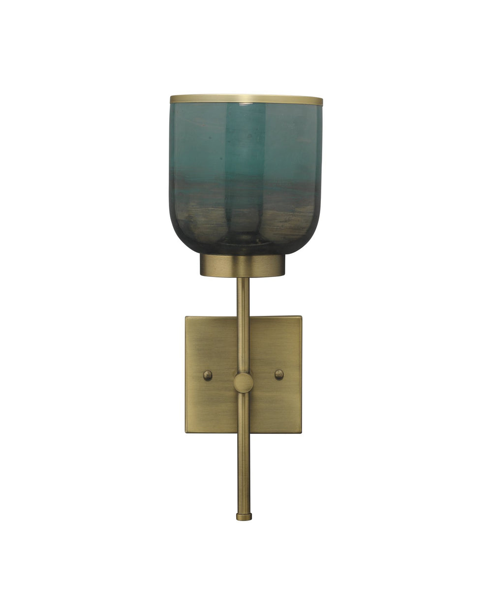 Jamie Young Vapor Single Sconce In Antique Brass & Aqua Metallic Glass