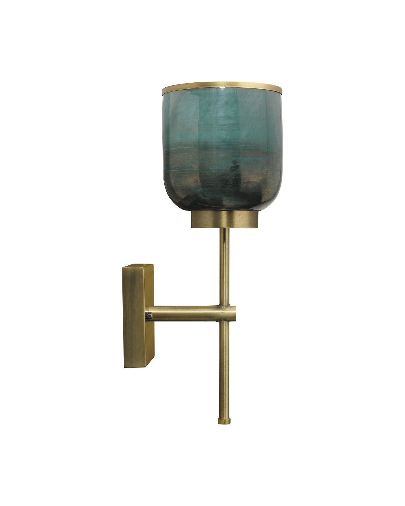 Jamie Young Vapor Single Sconce In Antique Brass & Aqua Metallic Glass