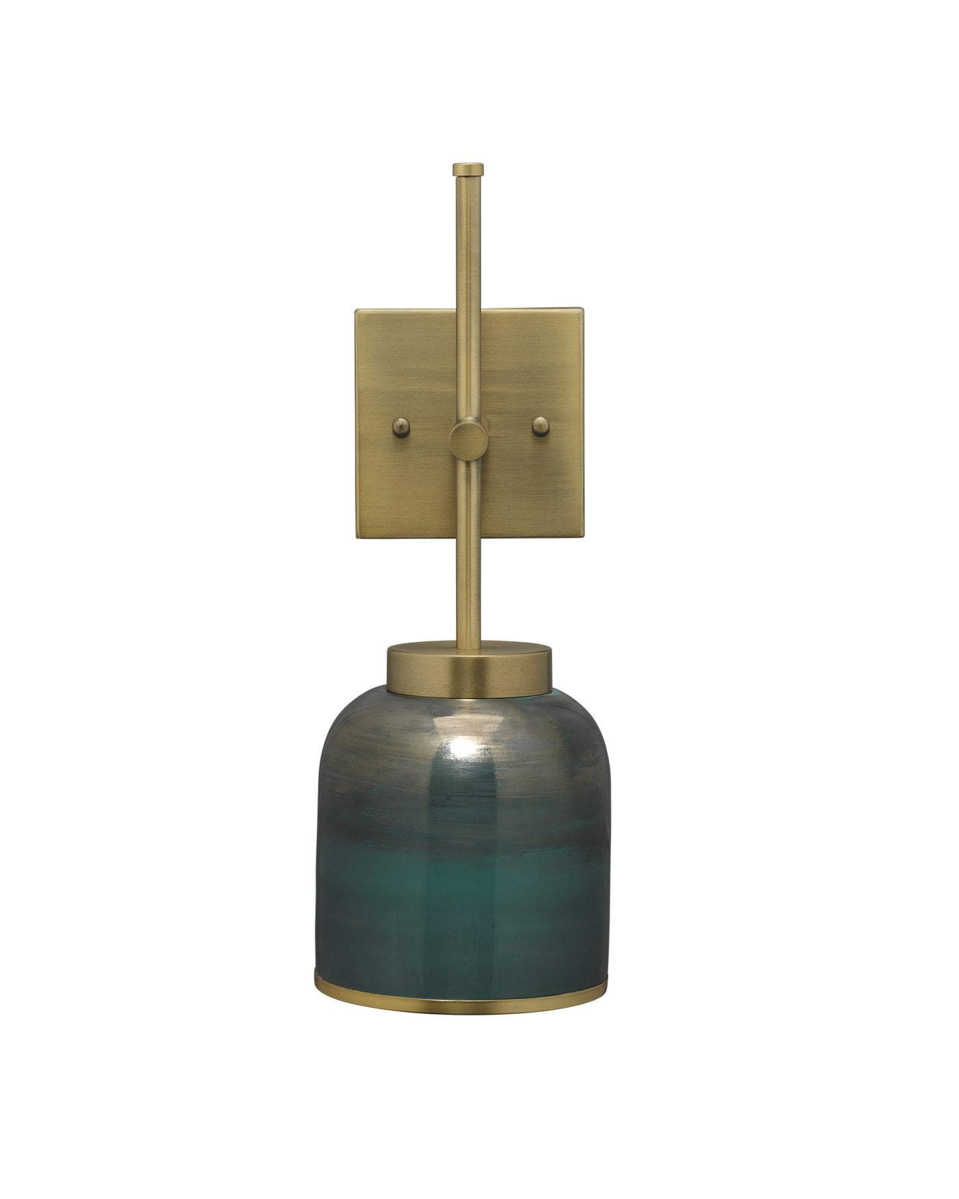 Jamie Young Vapor Single Sconce In Antique Brass & Aqua Metallic Glass