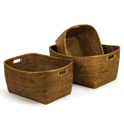 Napa Home And Garden Burma Rattan Family Baskets With Handles, Set Of 3