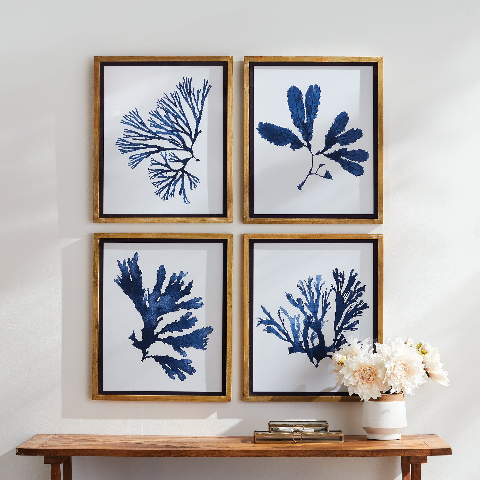 Napa Home And Garden Indigo Seaweed Prints St/4