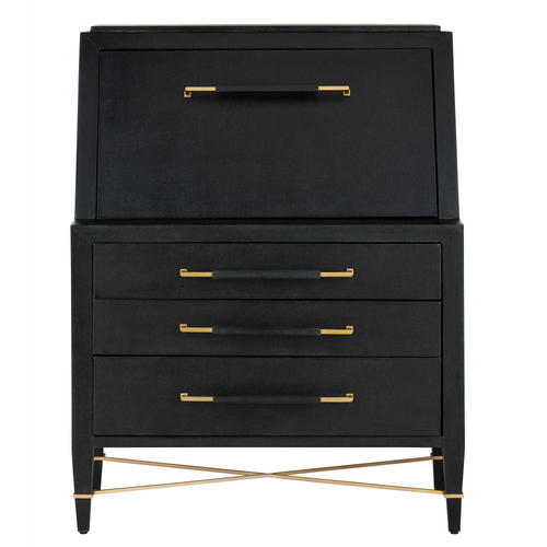 Currey & Company 36" Verona Black Laquered Linen Secretary Desk