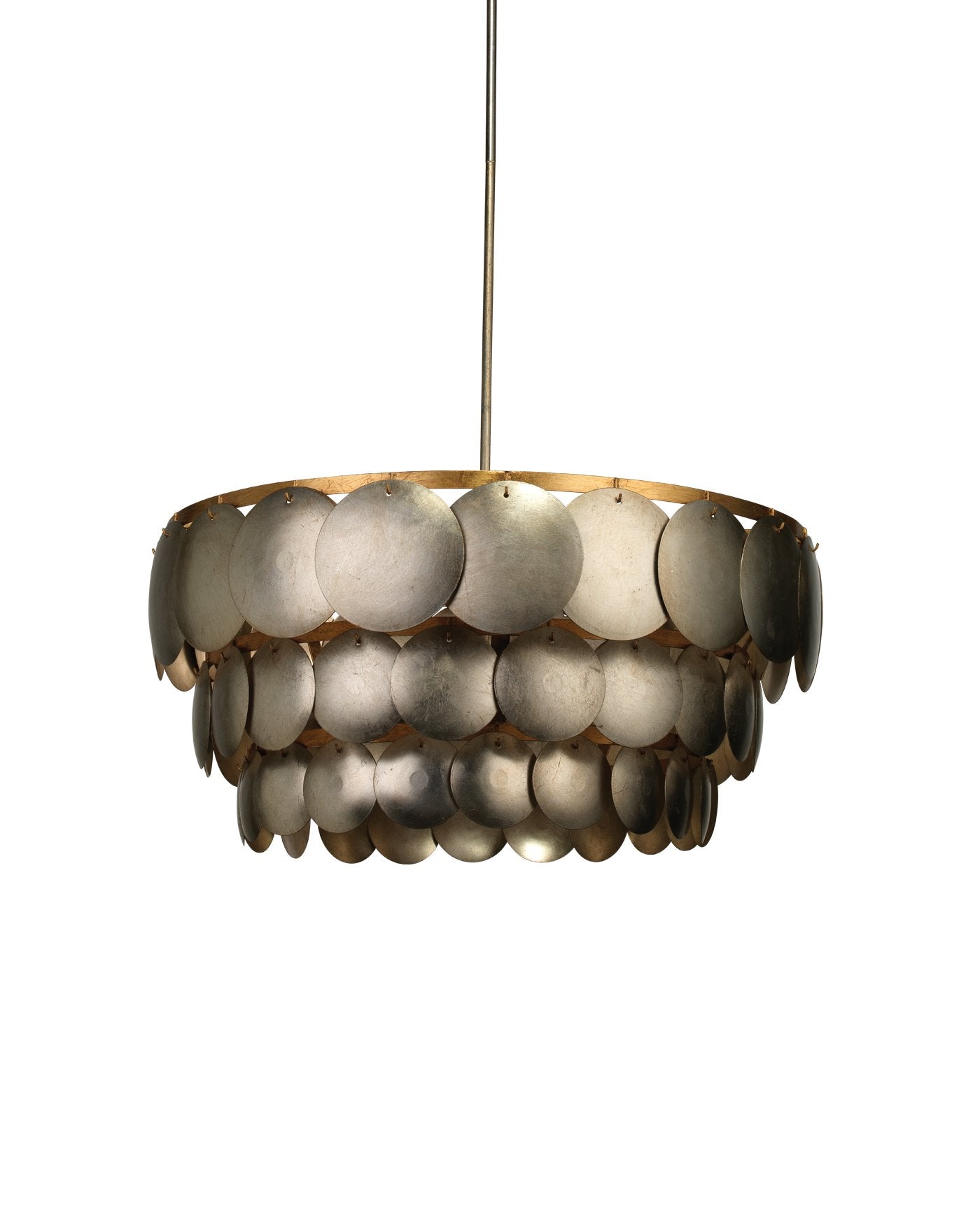 Jamie Young Calypso Three Tier Chandelier In Champagne Metal Leafing With Gold Leaf Trim