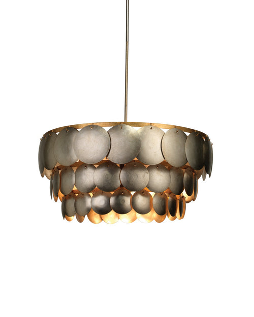 Jamie Young Calypso Three Tier Chandelier In Champagne Metal Leafing With Gold Leaf Trim