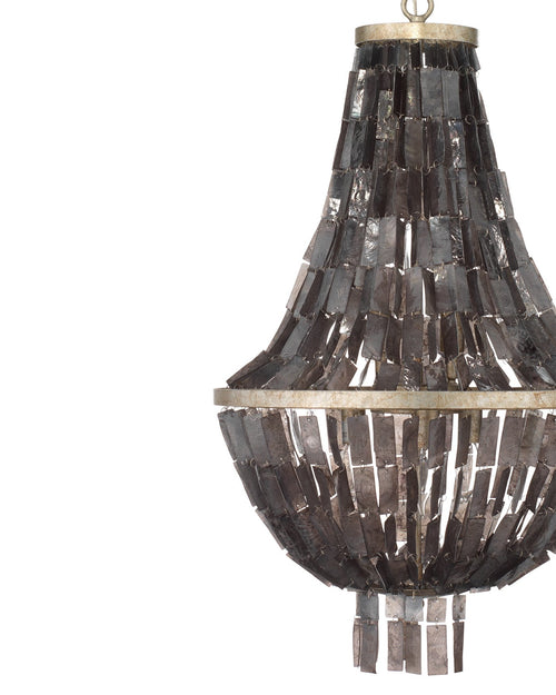 Jamie Young Capsize Chandelier In Black Mother Of Pearl & Champagne Leaf Metal