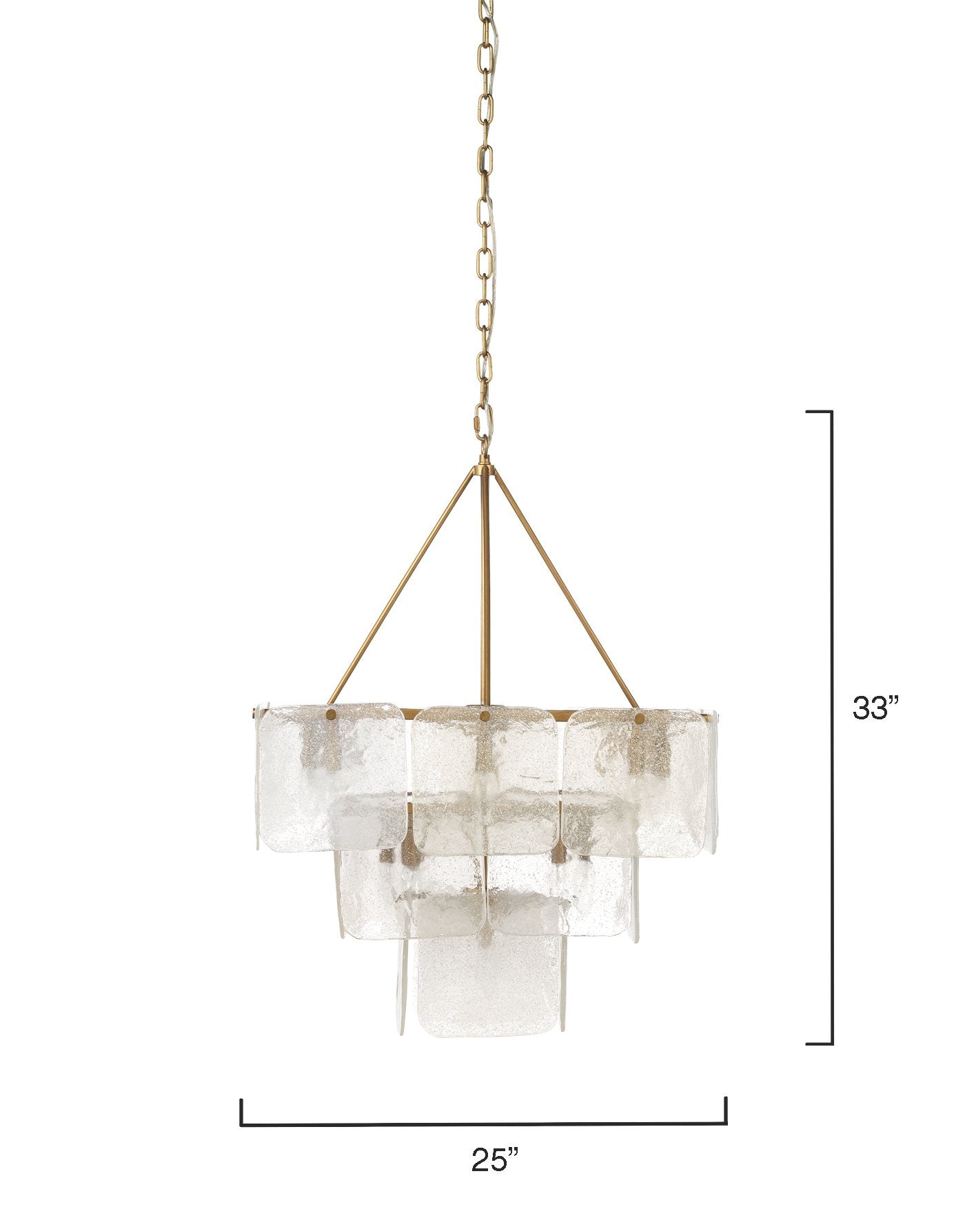 Jamie Young Perignon Three Tier Chandelier In Melted Ice Glass And Antique Brass