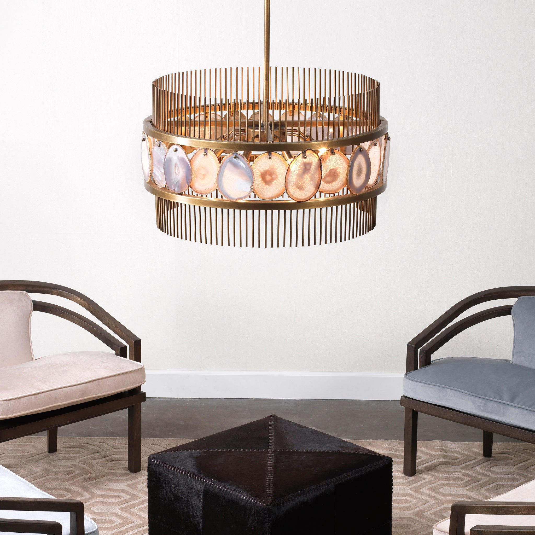 Jamie Young Upsala Chandelier In Pale Lavender Agate & Antique Brass Metal