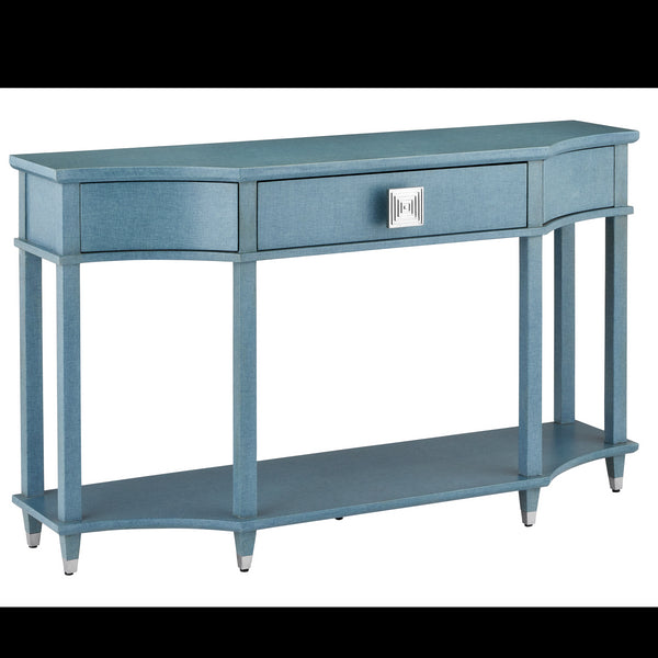 Currey & Company 60" Maya Blue Laquered Linen Console Table