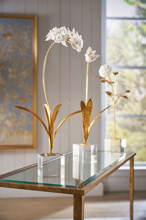 Chelsea House Large Decorative Gold Orchid On Crystal Stand