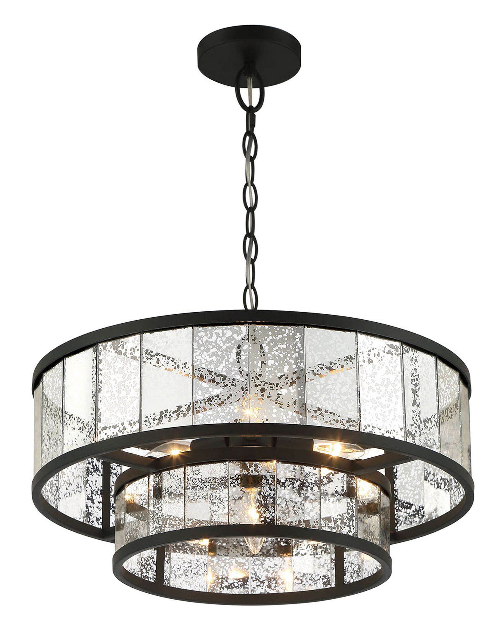 Lumanity Chelsea 4 Light Mirrored Two Tier Drum Chandelier