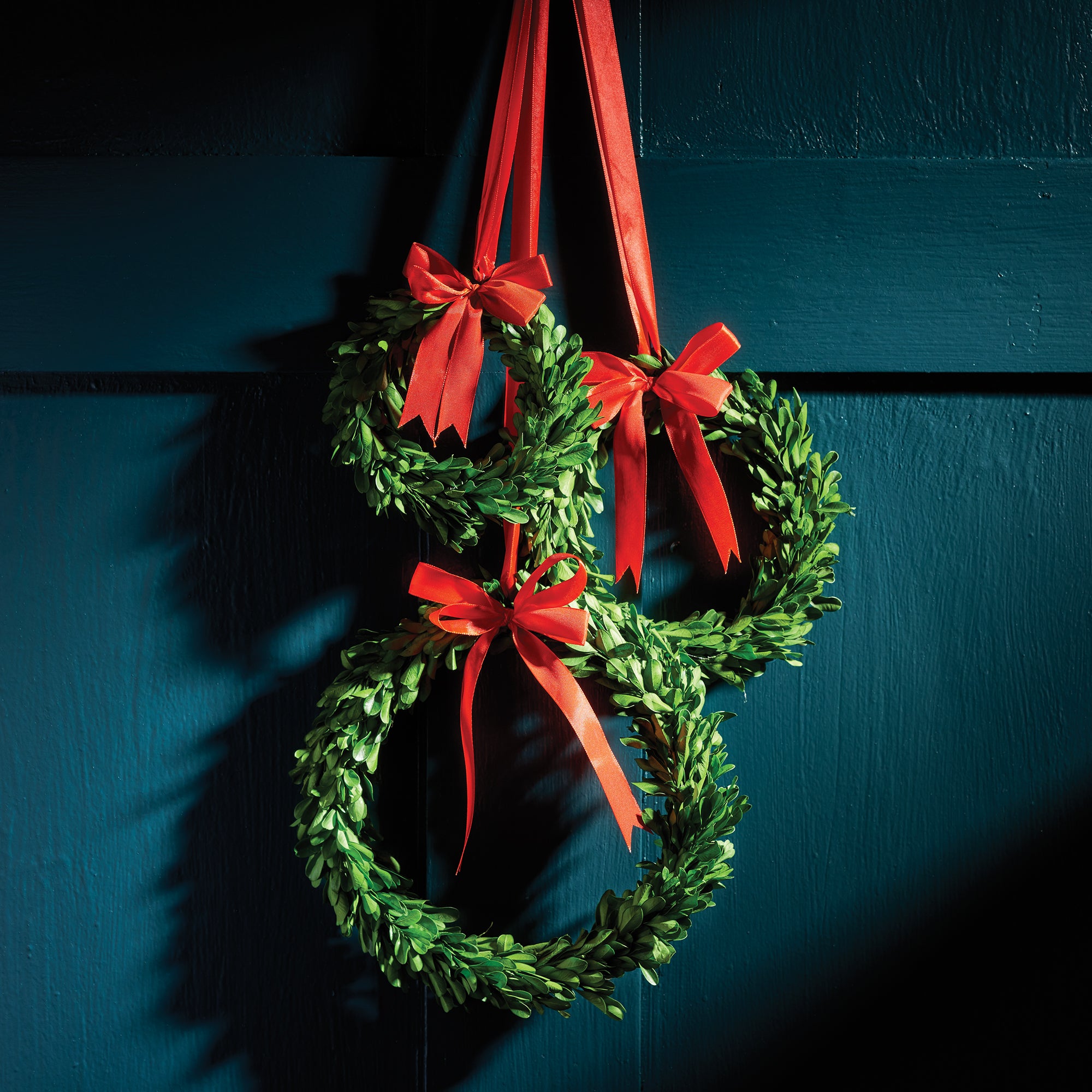 Napa Home And Garden Boxwood Wreaths With Red Ribbons, Set Of 3