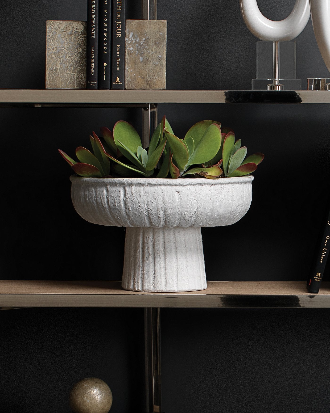 Jamie Young Aegean Large Pedestal Bowl In Rough Matte White Ceramic