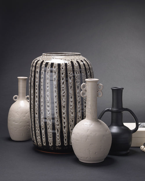 Jamie Young Barnaby Vase In Beige & Black Ceramic
