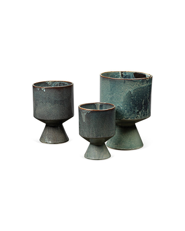 Jamie Young Berkeley Pots In Blue Ceramic (Set Of 3)