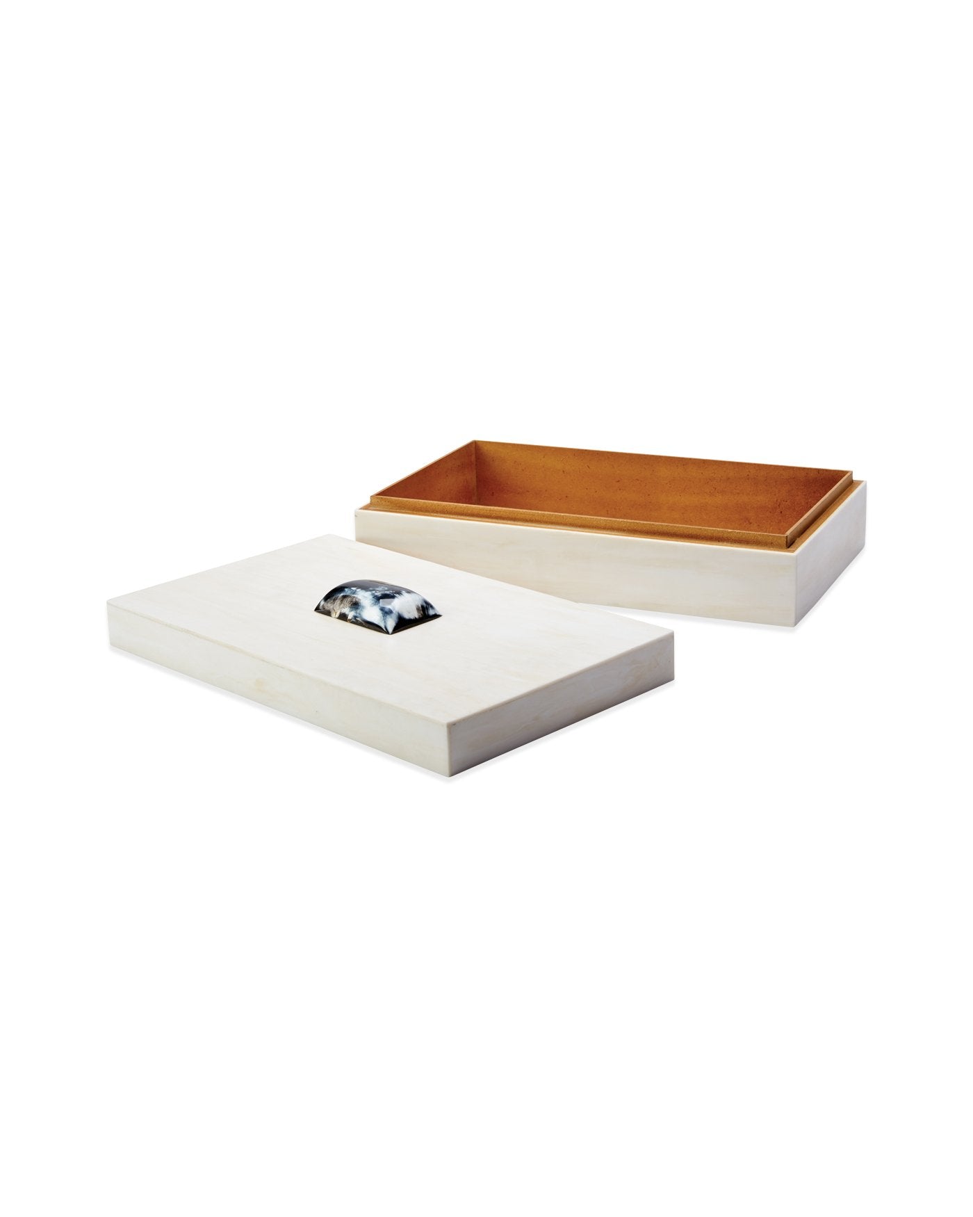 Jamie Young Constantine Large Rectangle Box In Cream Resin With Horn Accent