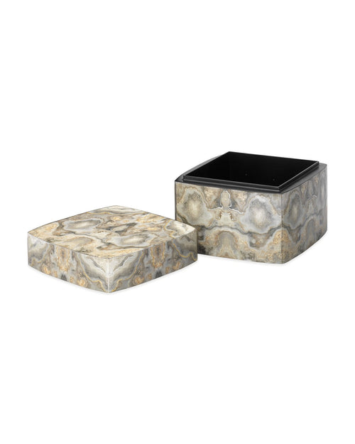 Jamie Young Ink Blot Curved Box In Grey & Cream Lacquer