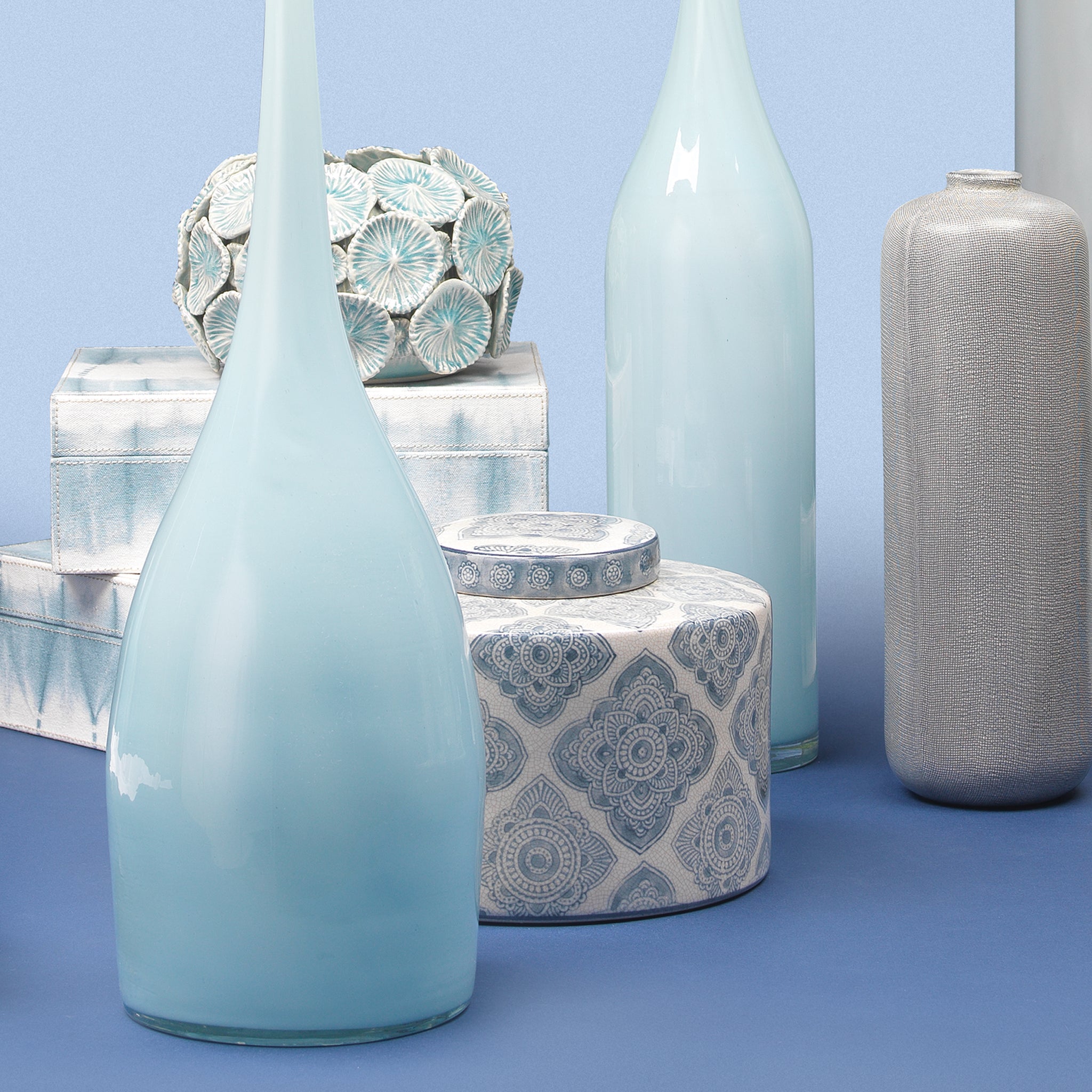 Jamie Young Oran Canisters In Blue And White Ceramic (Set Of 2)