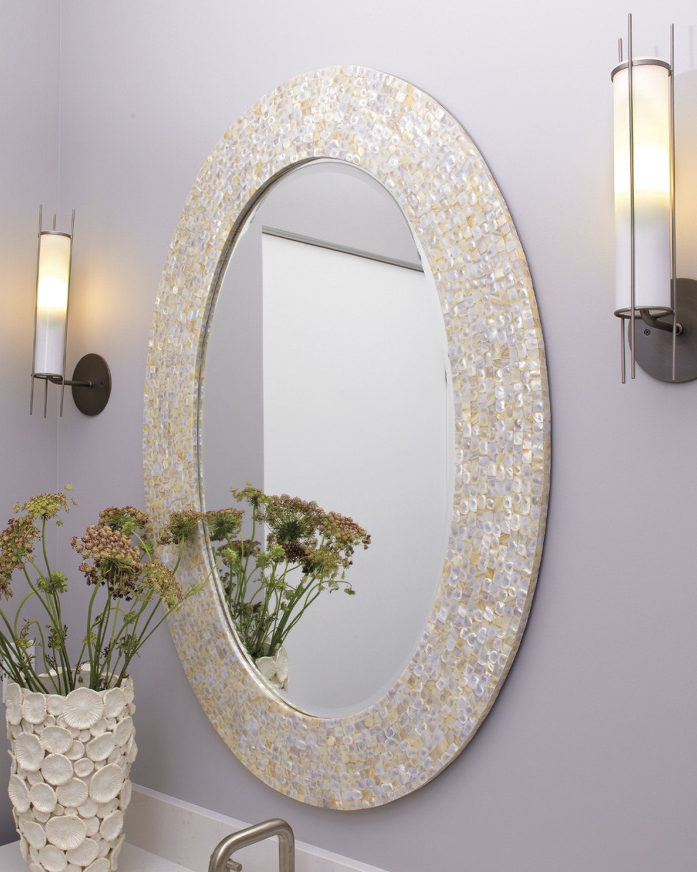 Jamie Young Large Oval Mirror In Mother Of Pearl