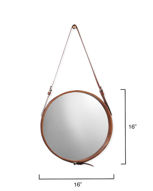 Jamie Young Small Round Mirror In Brown Leather