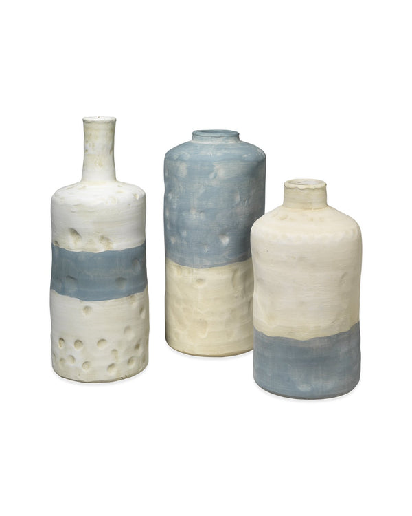 Jamie Young Sedona Vessels In Blue And White Ceramic (Set Of 3)