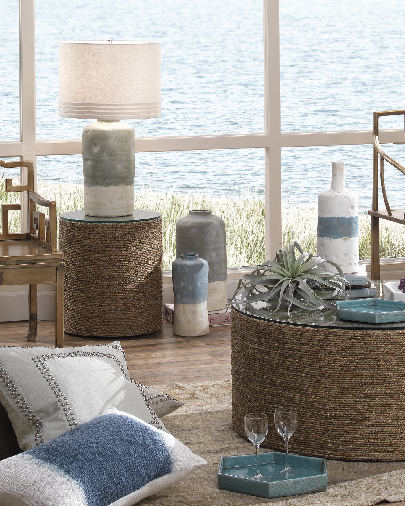 Jamie Young Sedona Vessels In Blue And White Ceramic (Set Of 3)