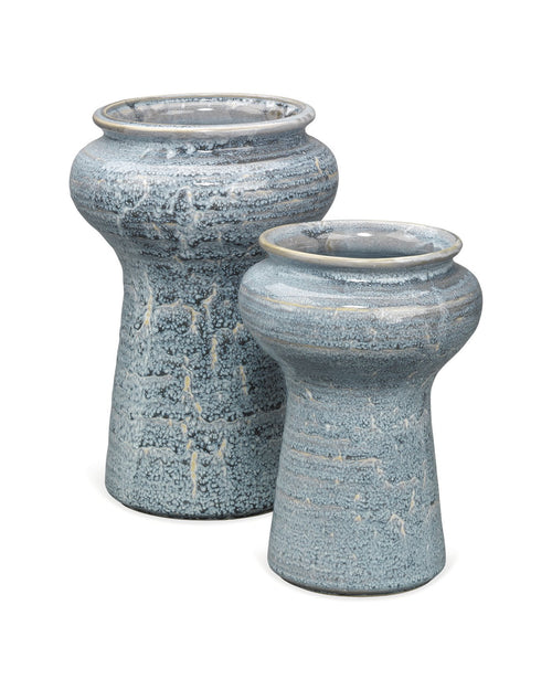 Jamie Young Snorkel Vases In Blue Reactive Glaze (Set Of 2)