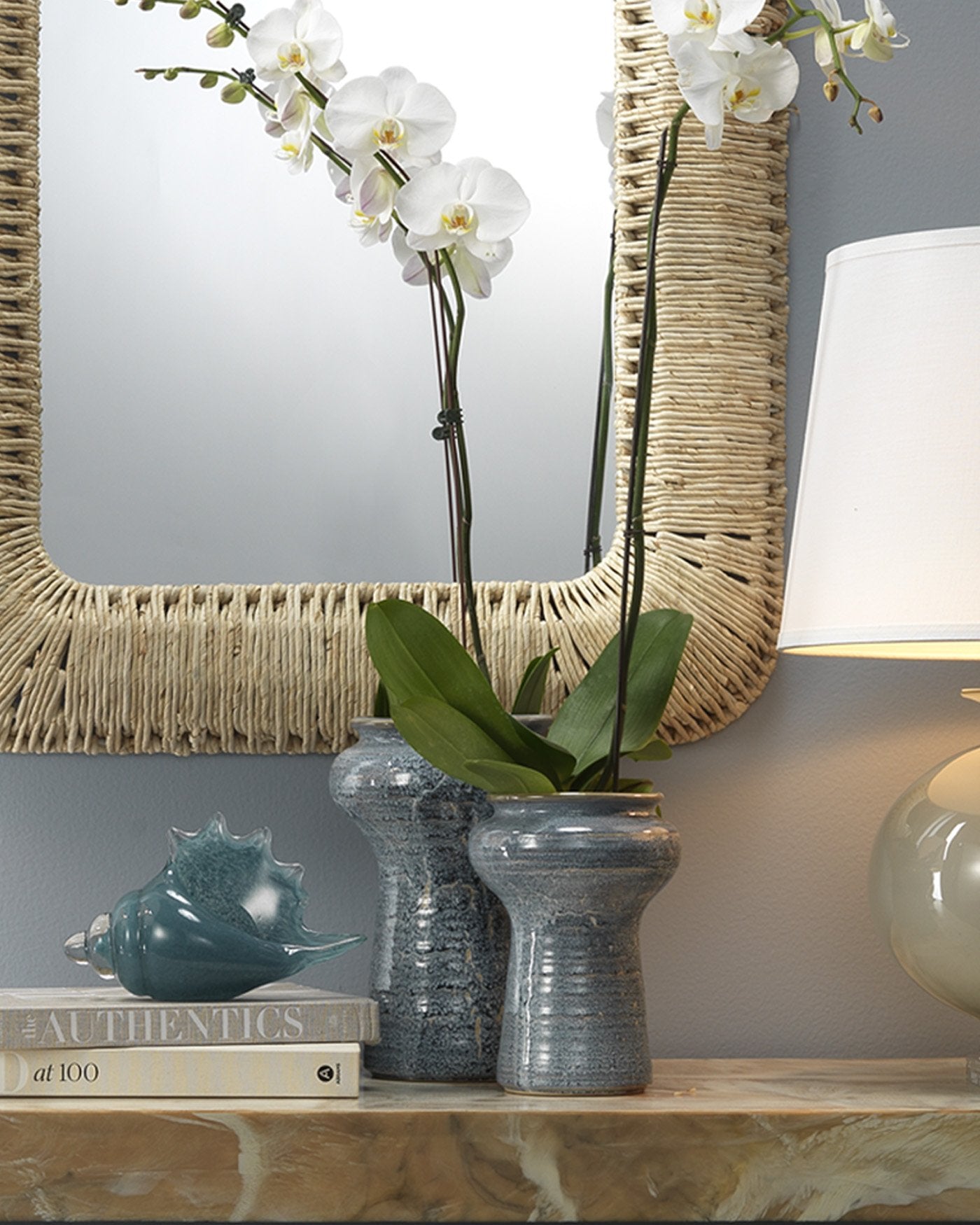 Jamie Young Snorkel Vases In Blue Reactive Glaze (Set Of 2)