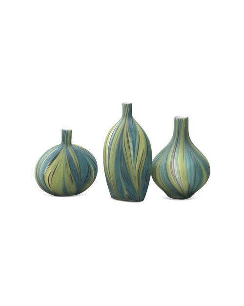 Jamie Young Stream Vessels In Green & Blue Striped Glass (Set Of 3)
