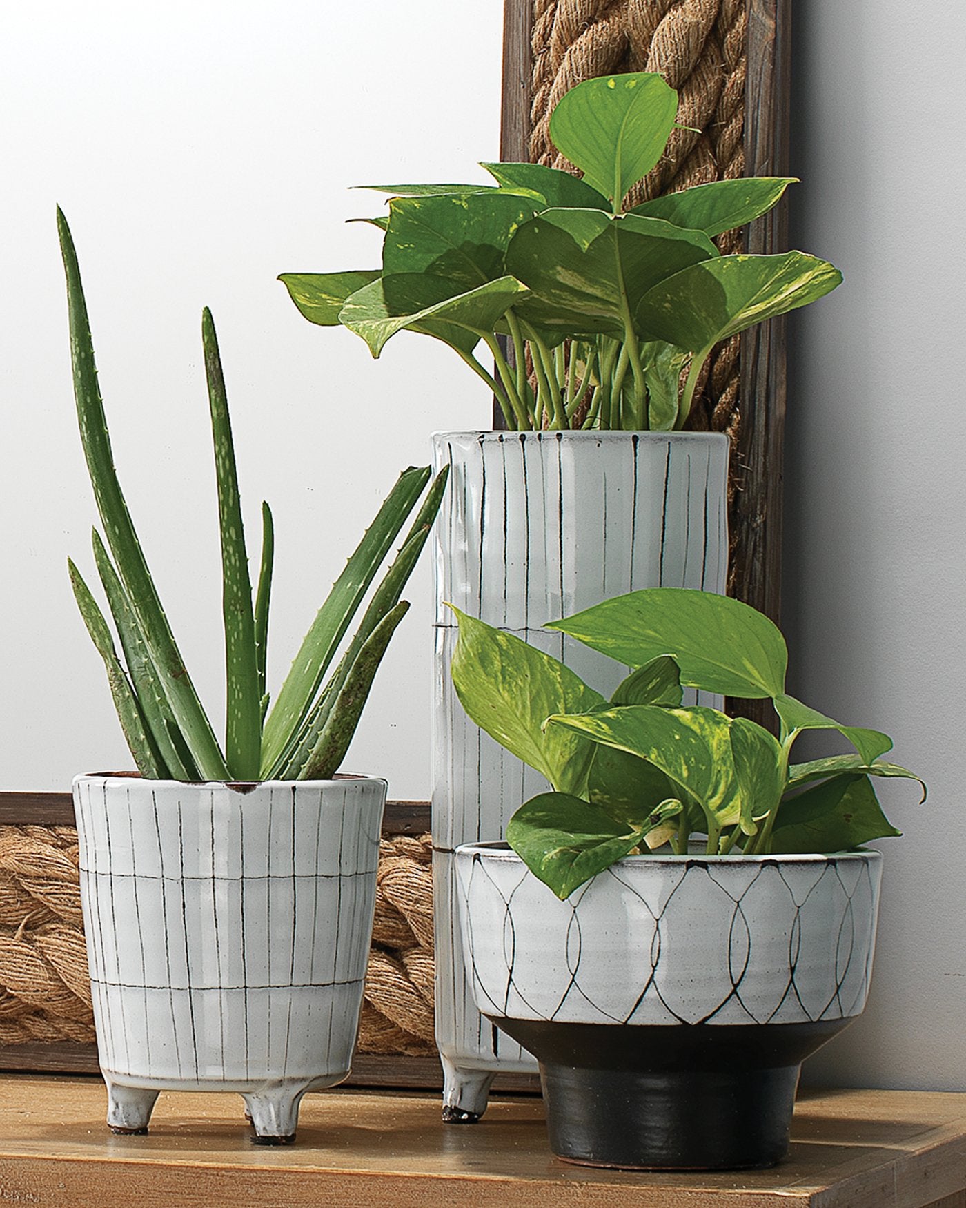 Jamie Young Striae Vessels In Cream & Dark Grey Ceramic (Set Of 3)