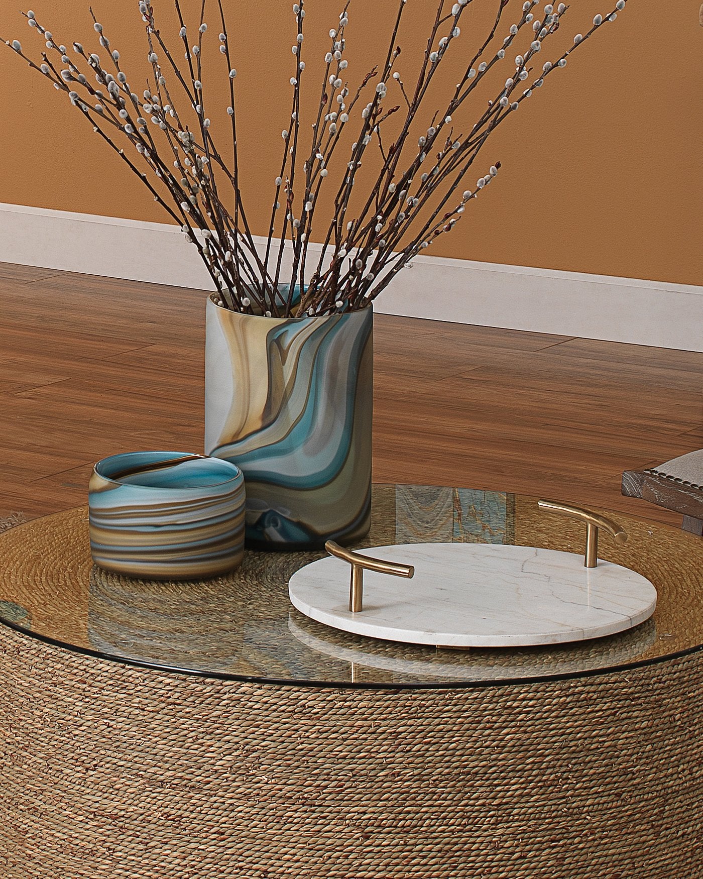 Jamie Young Medium Terrene Vase In Grey Swirl Glass