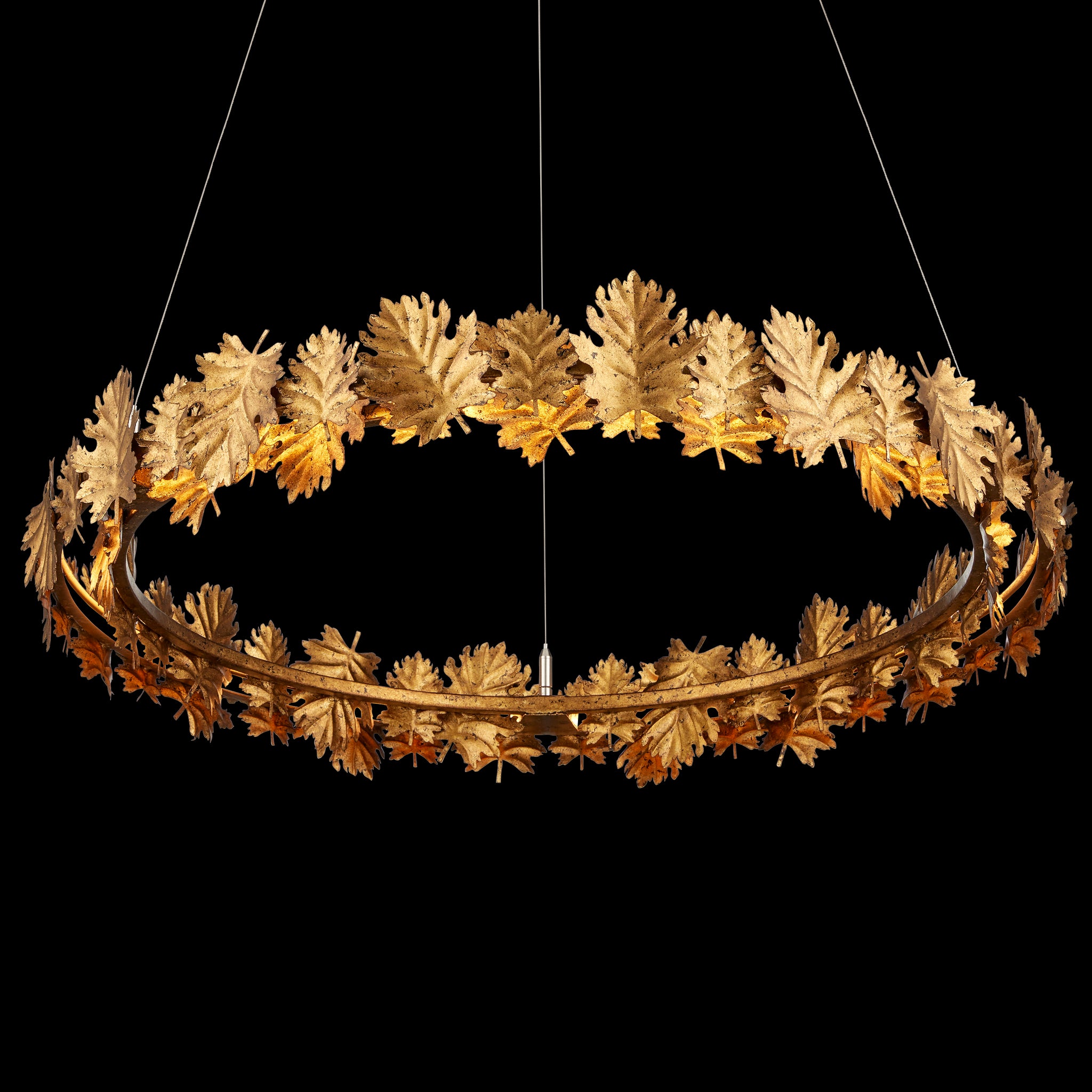 Currey & Company English Oak 32.5" Gold Leaf 1 Light Led Chandelier