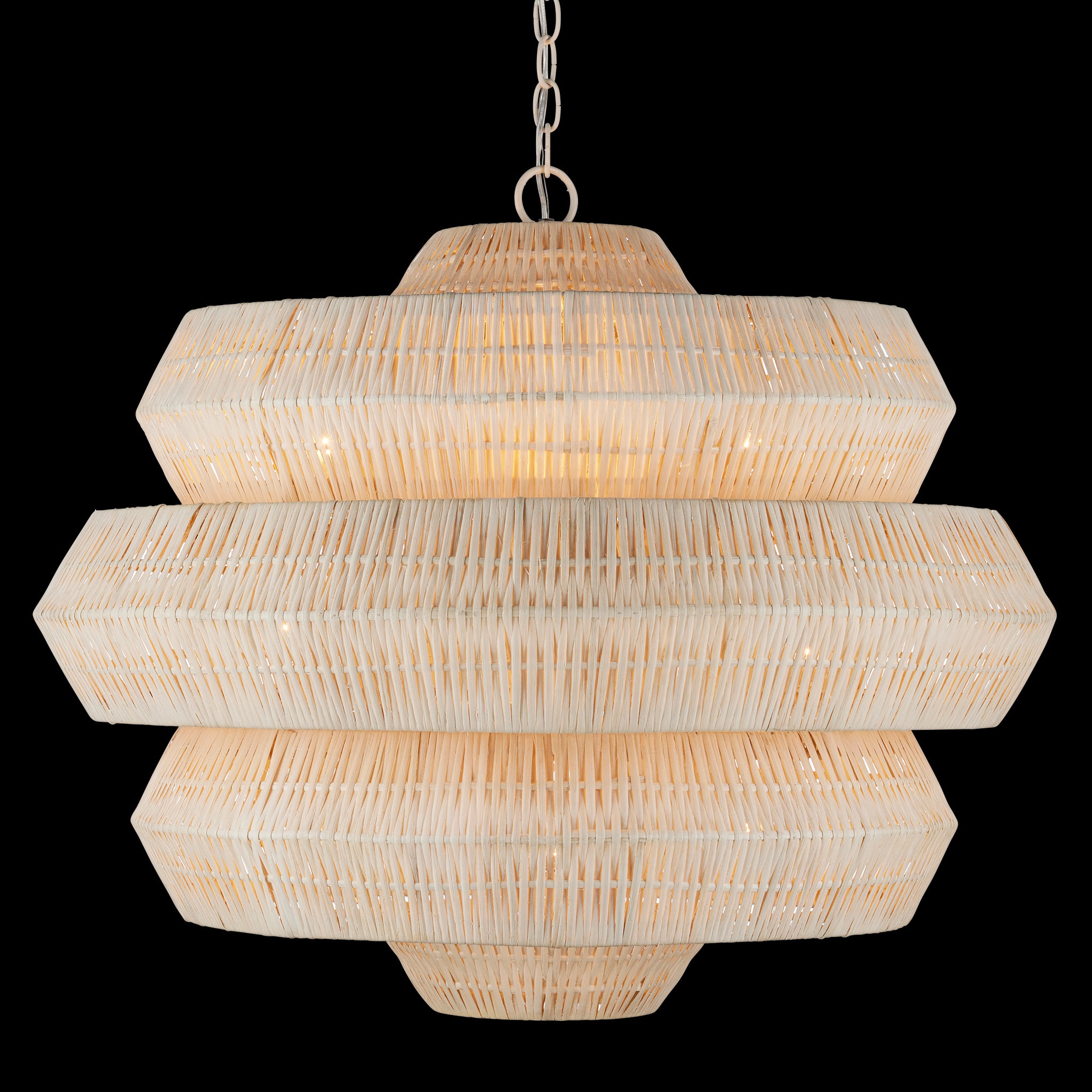 Currey & Company Antibes 30" White Rattan 9 Light Chandelier