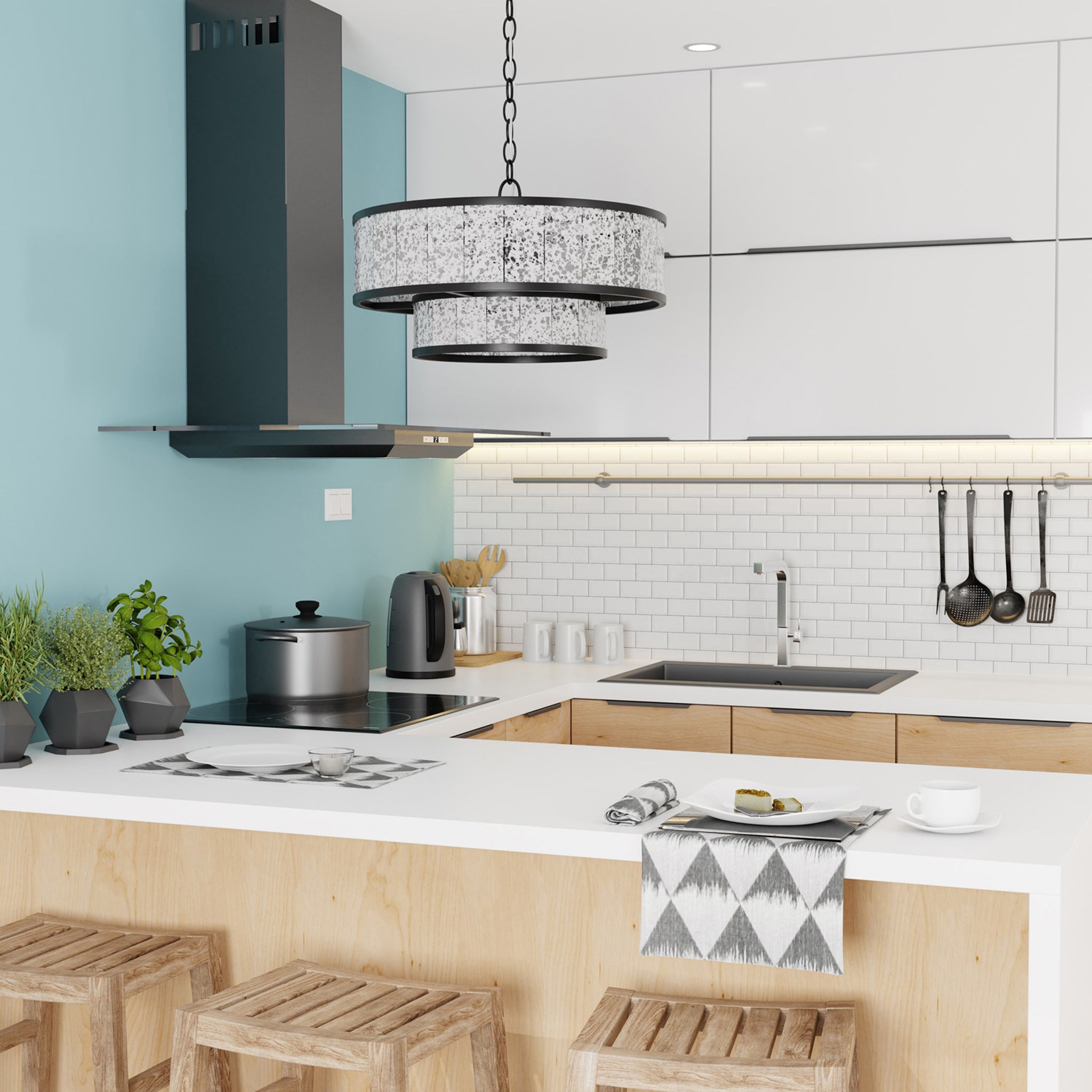 Lumanity Chelsea 4 Light Mirrored Two Tier Drum Chandelier