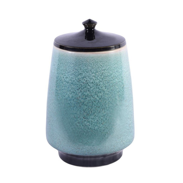 Reaction Glaze Crackled Blue Lidded Porcelain Jar Tall By Legends Of Asia