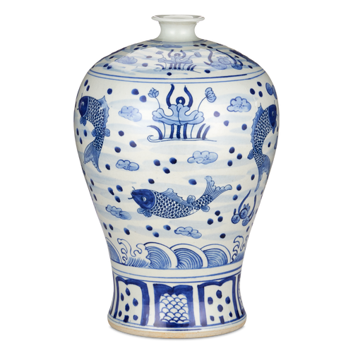 Currey & Company 16" South Sea Blue & White Meiping Jar