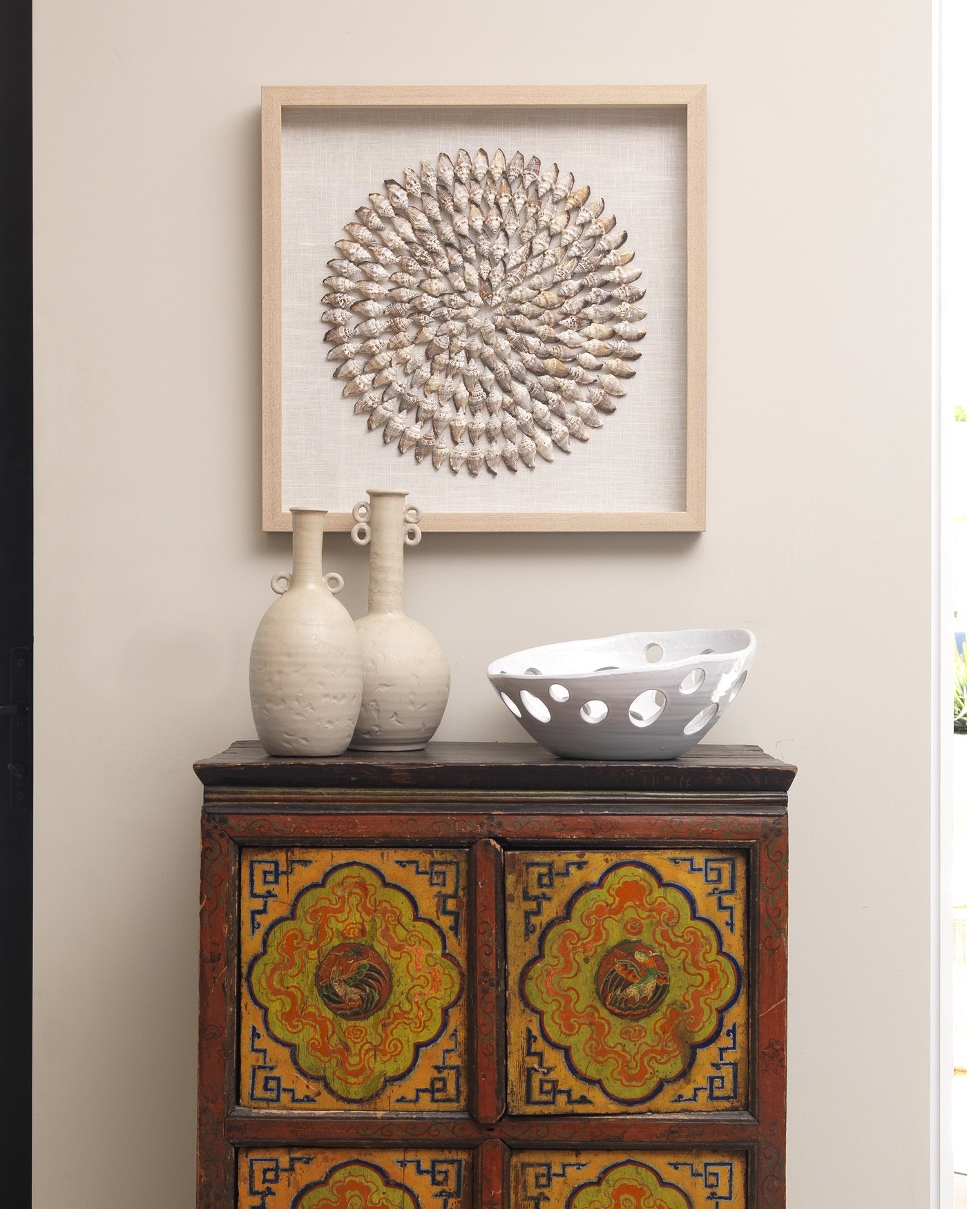 Jamie Young Riviera Framed Wall Art In Beige Simnia Shell