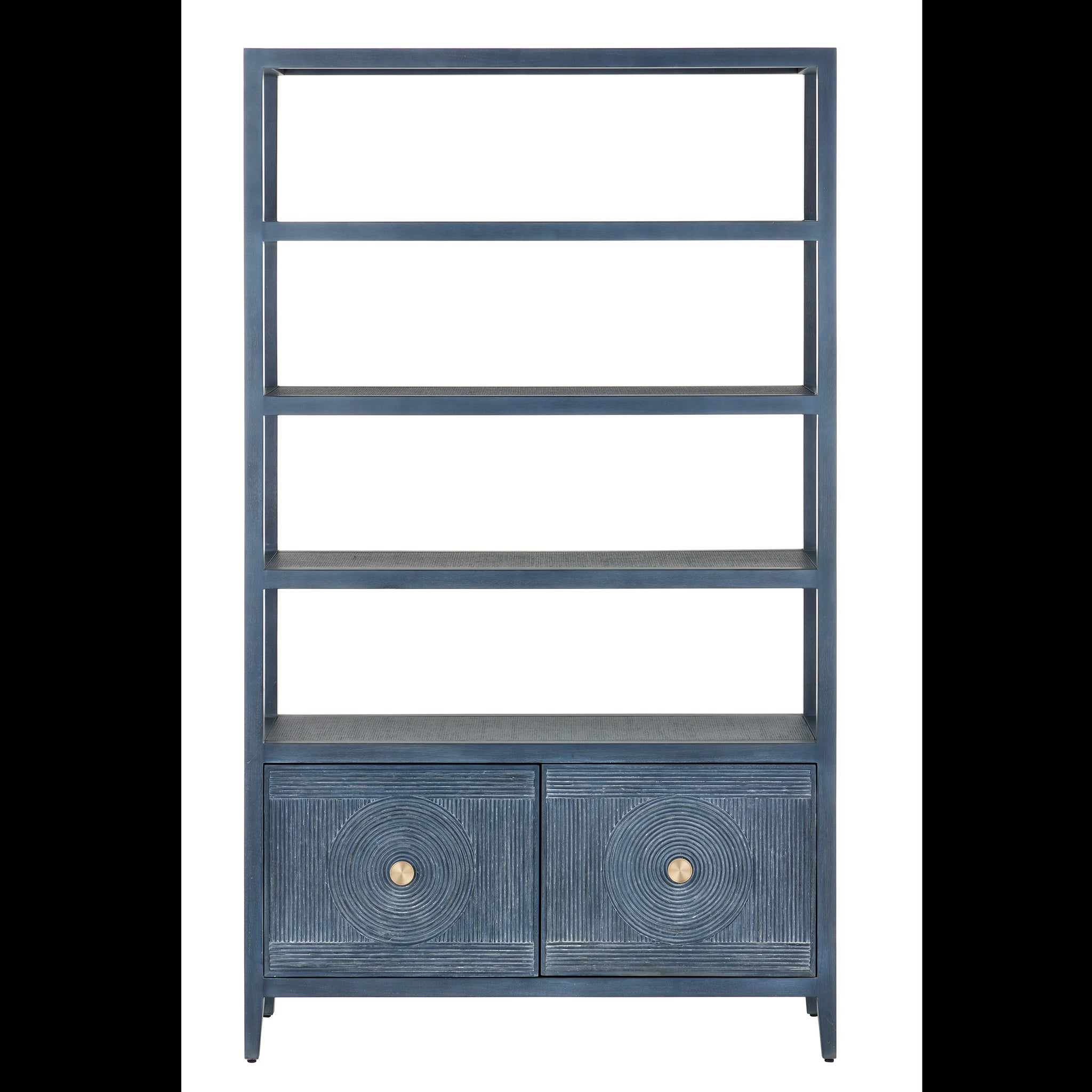 Currey & Company 48" Santos Navy Rattan Storage Etagere Bookcase