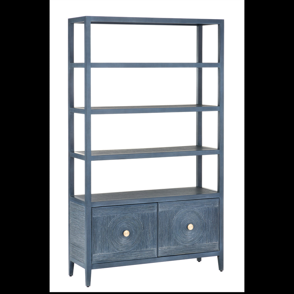 Currey & Company 48" Santos Navy Rattan Storage Etagere Bookcase