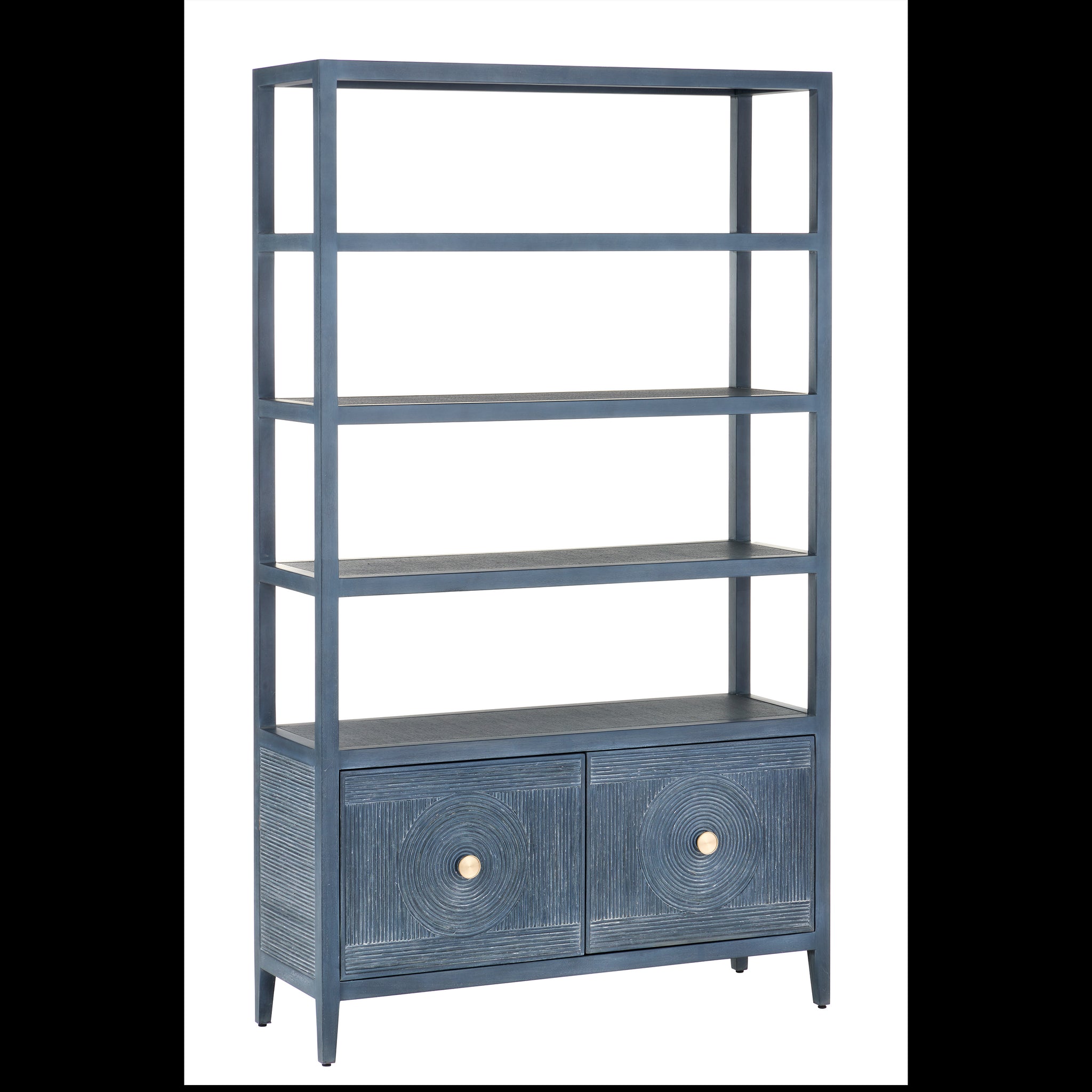 Currey & Company 48" Santos Navy Rattan Storage Etagere Bookcase